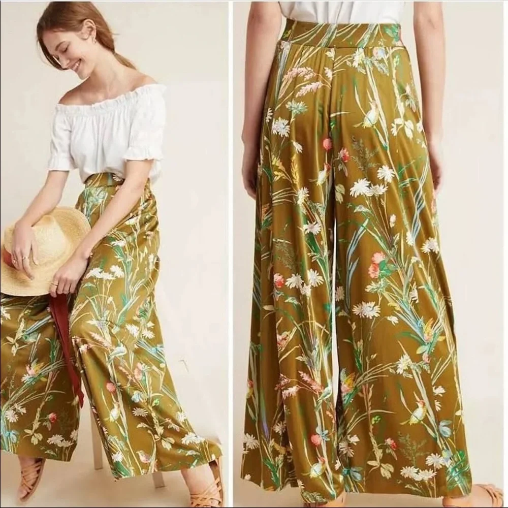 Anthropologie Green Wide-Leg Jumpsuit with Floral Design - Picture 3 of 10